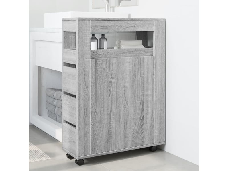  Meuble étroit salle de bain, commode à roulettes sonoma gris shl6943  - Conforama C