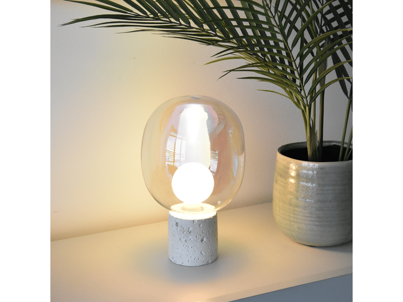  Lampe à poser en verre irisé et béton blanc h24 cm-bulle Bulle - Conforama E