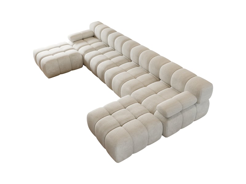  Canapé d’angle en u 6 places 400x200x68 cm sans structure, sans montage, canapé compressé en mousse haute résilience, tissu chenille blanc  - Conforama A