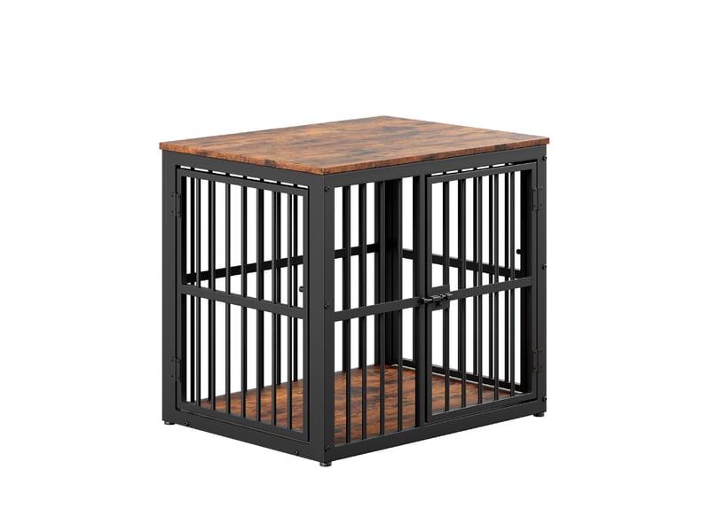  Cage meuble pour félins de compagnie 68,4x53x61 cm – noir et marron – 3 portes, table d'appoint empilable  - Conforama D