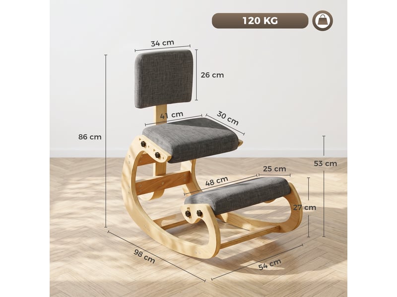  Fauteuil à bascule ergonomique à genoux avec dossier, en lin gris  - Conforama E