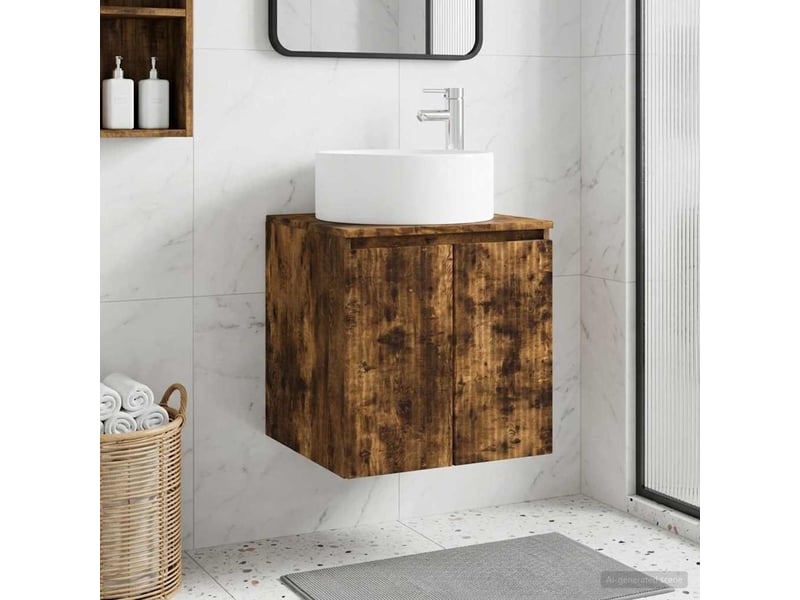  Meuble de lavabo mural, rangement salle de bain chêne fumé 49.5x44.5x65.5 cm  - Conforama B