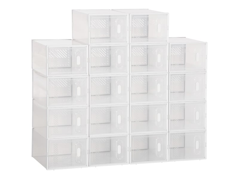  Lot de 18 boites cubes rangement à chaussures modulable avec portes transparentes - 25 x 35 x 19 cm  - Conforama B