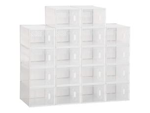 Lot de 18 boites cubes rangement à chaussures modulable avec portes transparentes - 25 x 35 x 19 cm