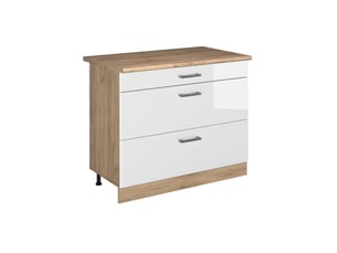 Vicco meuble cuisine, blanc haute brillancechêne doré, 100cm plan de travail chêne doré