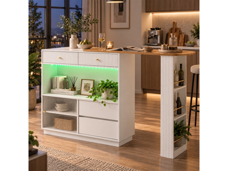  Îlot de cuisine 4 portes 1 tiroir coloris blanc panneau de particules  - Conforama D