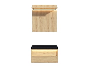 Meuble d'entrée 90x47x145 cm, vestiaire d'entrée moderne avec led et coussin pour couloir, avec banc à chaussures et portemanteau, bois