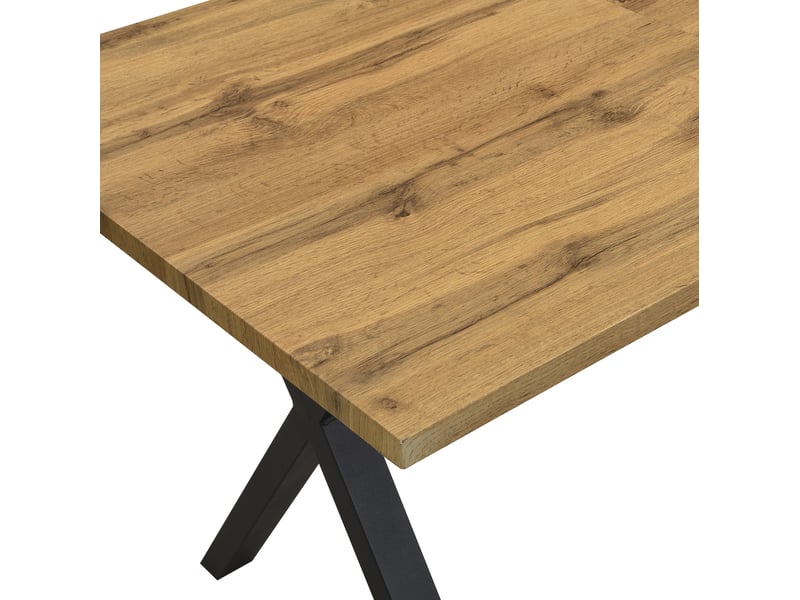  Table à manger table basse l140 x p80 x h76 cm pieds croisés design minimaliste plateau mdf pieds métal finition chêne  - Conforama R