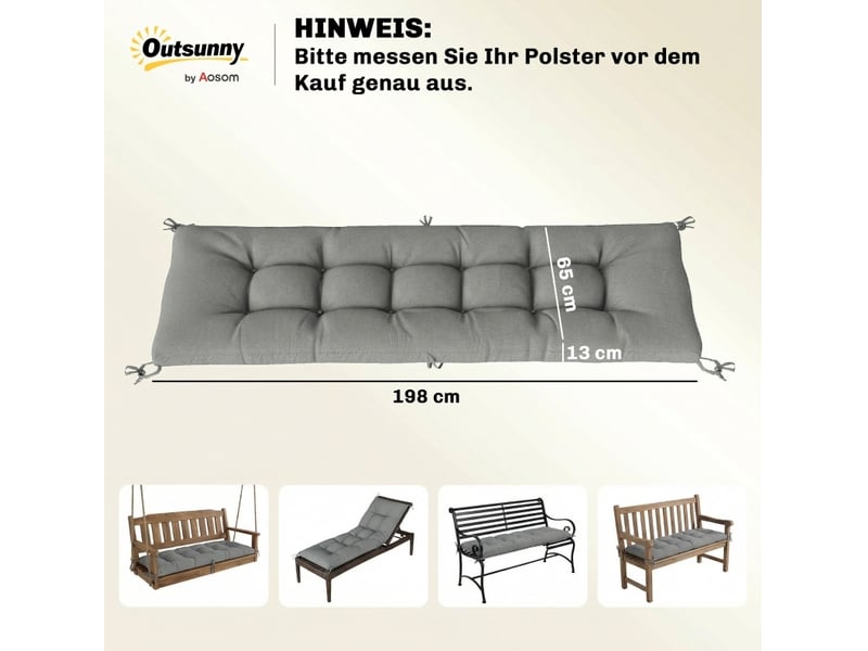  Coussin de chaise longue 198x65x13 cm amovible à liens de fixation gris clair  - Conforama E