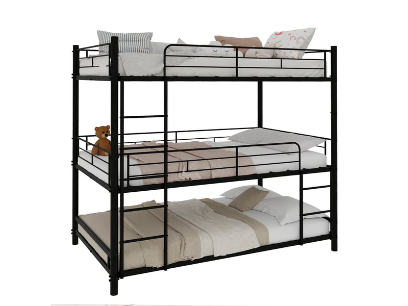  Lit superposé triple métal 90 × 190 cm, échelles, noir IKSETERA TRADING LTD - Conforama A