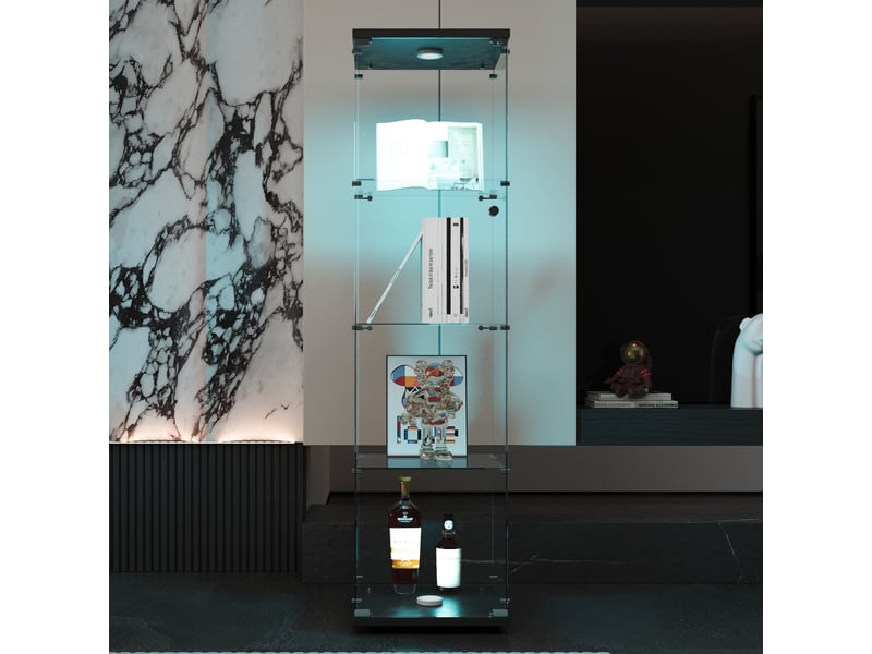 Vitrine en verre, vitrine à 4 étagères et 1 porte, vitrine figurine avec cadre noir et éclairage led, pour objets de collection, livres, 42x36x164cm - Conforama R