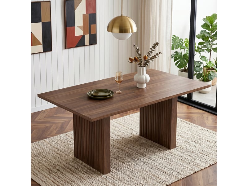  Table à manger extensible 140-200x90 cm pour 6 à 8 personnes, plateau 3 cm, pieds synchronisés, style naturel, mdf noyer Morn Vibe - Conforama D