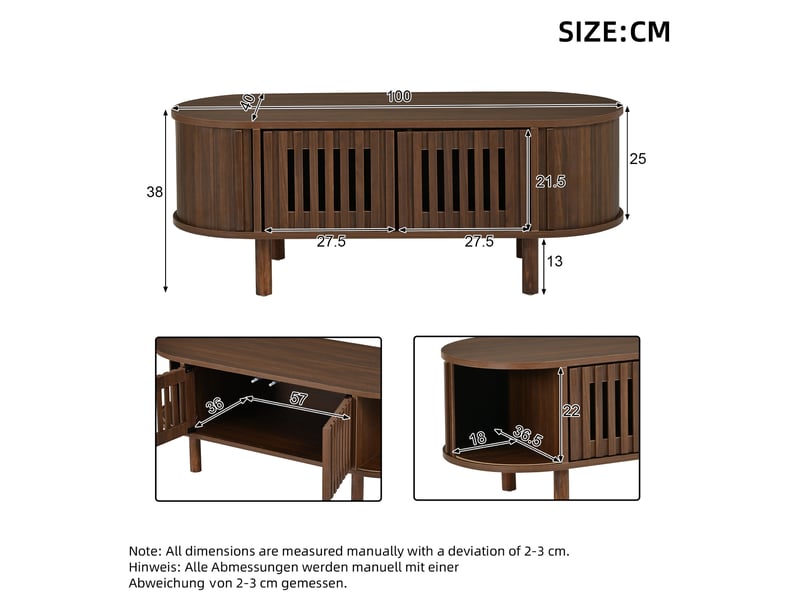  Table basse ovale 100x40x38 cm avec rangement, coloris noyer  - Conforama C