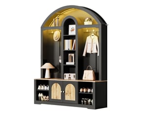 Vestiaire 150x40x195 cm, mdf, crochets, éclairage led, style moderne, espace de rangement à chaussures, grande capacité de espace de rangement, noir