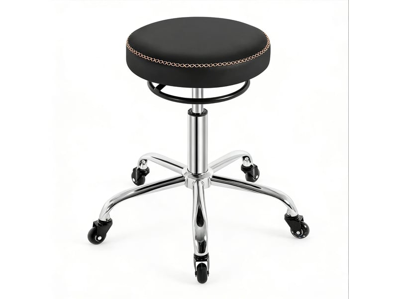  Tabouret de bureau réglable 46-58 cm avec roulettes acier et siège pu noir 4071258313286 - Conforama A