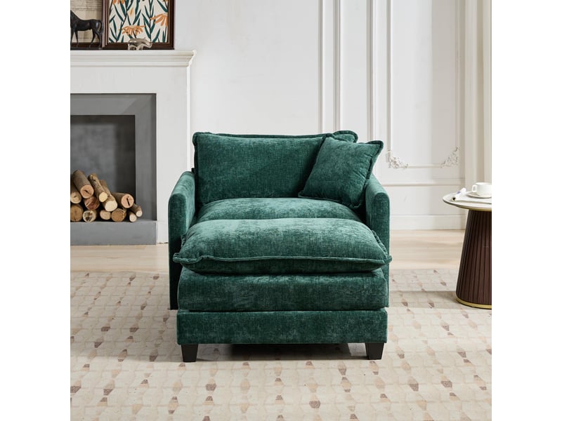Canapé 1 place en chenille vert, assise moelleuse, style moderne  - Conforama D