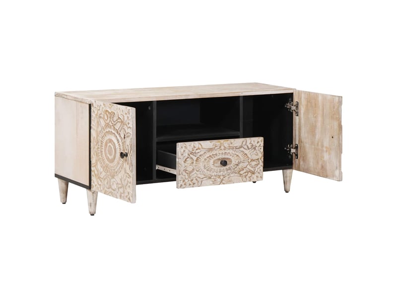  Meuble tv - banc tv - meuble de rangement blanc 105 x 33,5 x 46 cm bois de mangue massif  - Conforama A