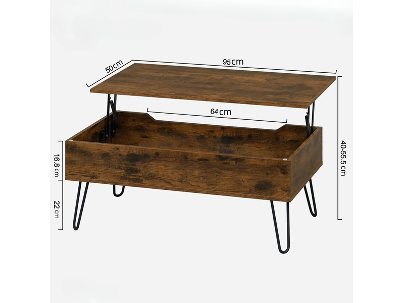  Table basse relevable vintage 95x50 cm – marron rustique – plateau relevable avec rangement discret  - Conforama C
