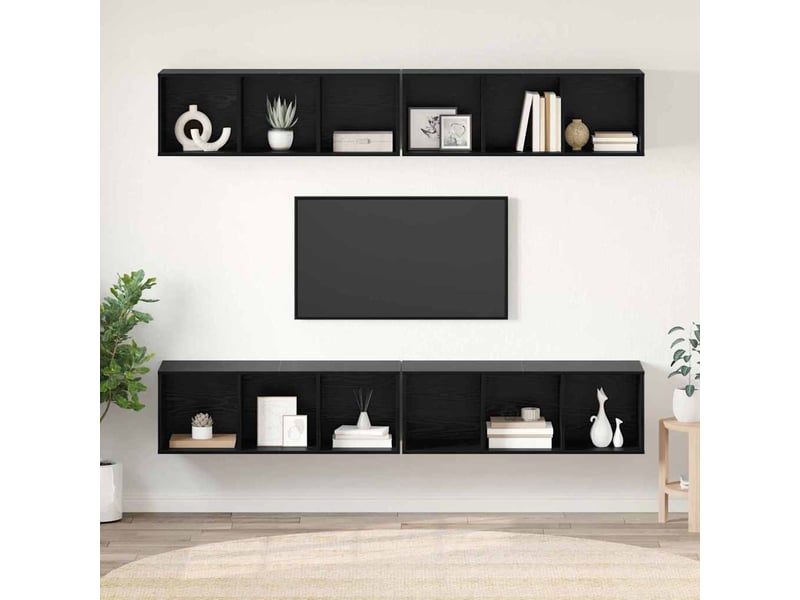  Ensemble meuble tv - banc tv - meuble de rangement 4 pcs chêne noir bois d'ingénierie  - Conforama B