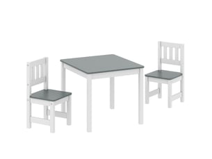 Ensemble table et 2 chaises enfant 56 x 52 x 48 cm gris et blanc en mdf et bois de pin, 3 à 8 ans