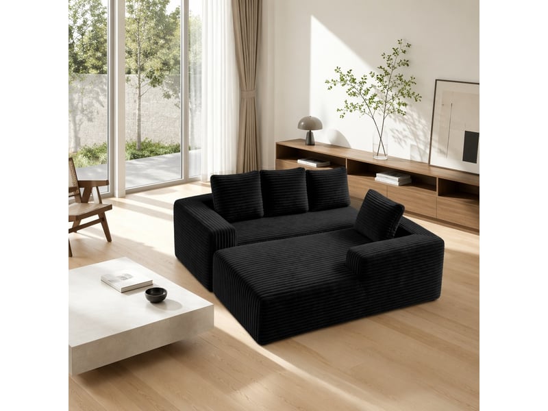  Canapé d’angle modulable en velours côtelé noir, méridienne à gauche – 261 cm IKSETERA TRADING LTD - Conforama E