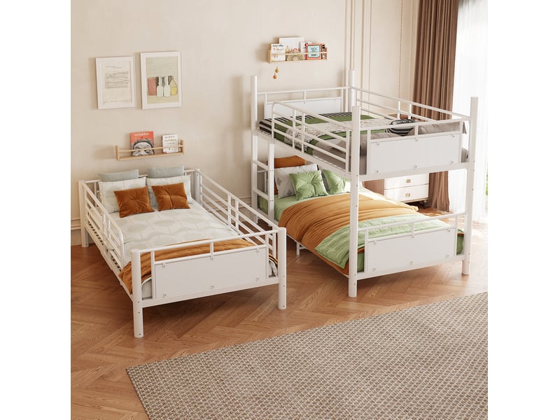  Lit superposé triple enfant séparable en 3 lits, couchages 90x200 cm, blanc  - Conforama D