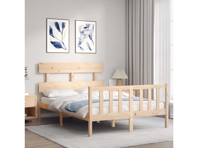  Lit double- lit adulte -  cadre de lit sans matelas 140x200 cm bois massif de pin  - Conforama C