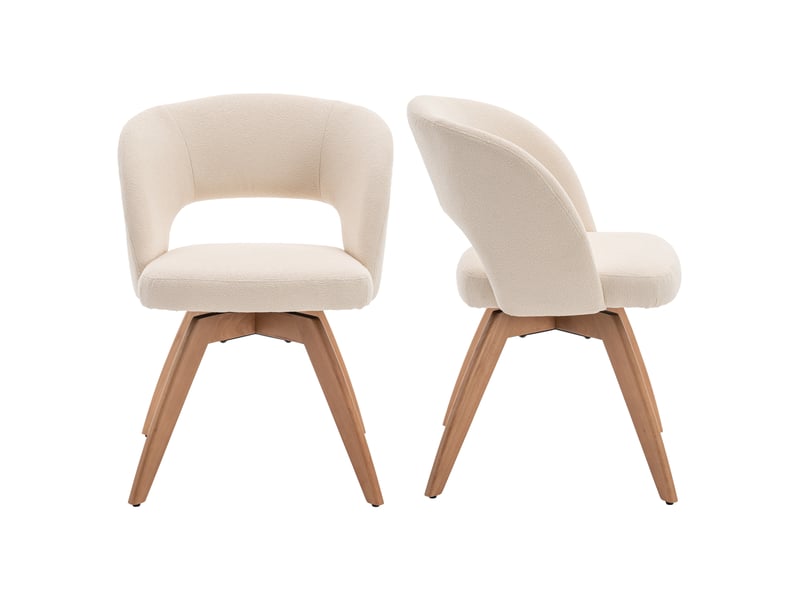  Lot de 2 chaises en bois clair et tissu boucle beige holly  - Conforama C