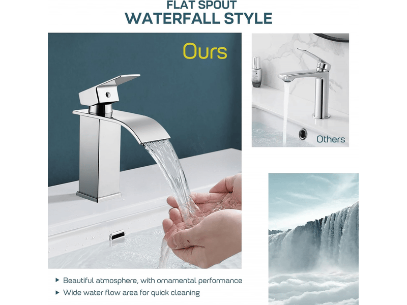  Robinet de salle de bain - cascade - mitigeur de lavabo - acier inox chromé - deux voies - design moderne  - Conforama E