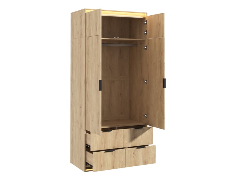  Armoire,90x47x200 cm,2 portes avec miroir led,mdf,coloris chêne  - Conforama D