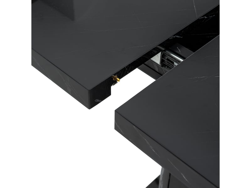 Table de salle à manger extensible avec rangement 120–160×80×76 cm en mdf, acier et verre noire - Conforama D