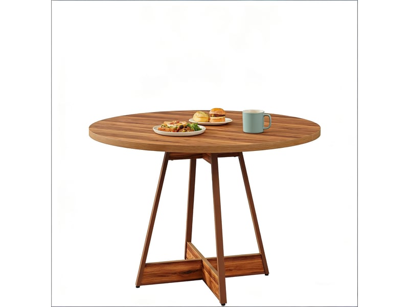  Table à manger ronde 2 à 4 places avec pied central stable - lpospi - style campagne mdf marron ø 100 cm  - Conforama A