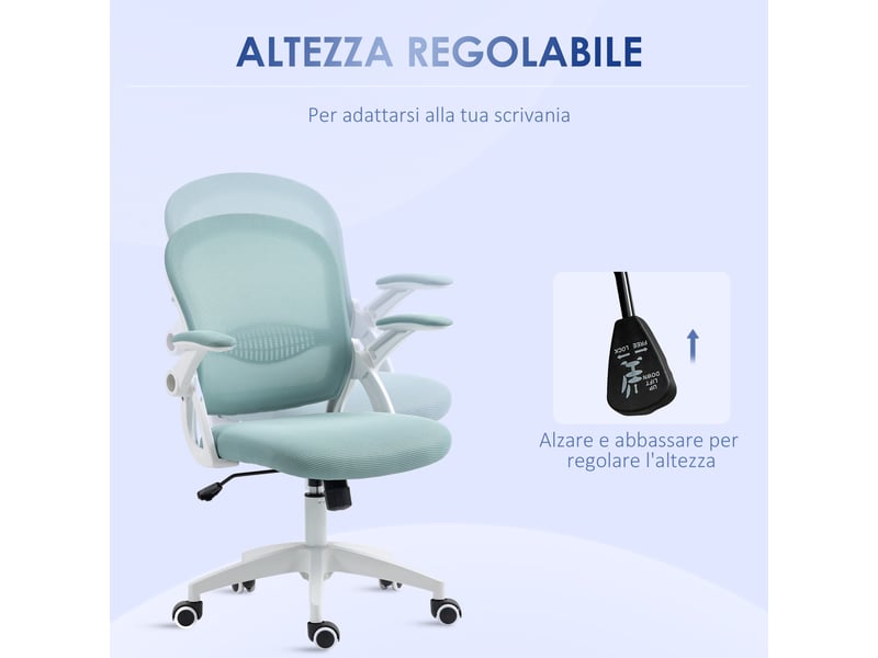  Chaise de bureau ergonomique avec dossier en maille et hauteur réglable, 65,5 x 61,5 x 88-97,5 cm, bleue  - Conforama E