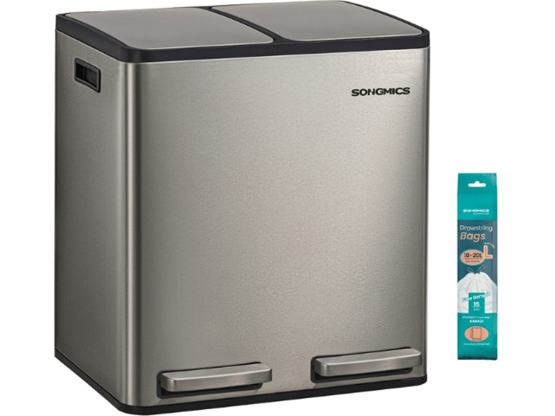  Poubelle de cuisine 2 x 15 litres tri sélectif amovible 41,8 x 35,3 x 45,5 cm en acier inoxydable argent 12_0012541  - Conforama A