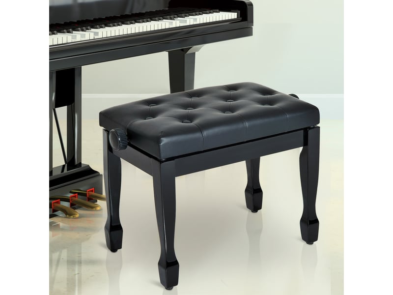  Banc de piano, banc de clavier réglable en hauteur en bois massif, tabouret piano avec siège rembourré polyuréthane à 10 boutons, stable et antidérapant, noir, charge 200kg  - Conforama R
