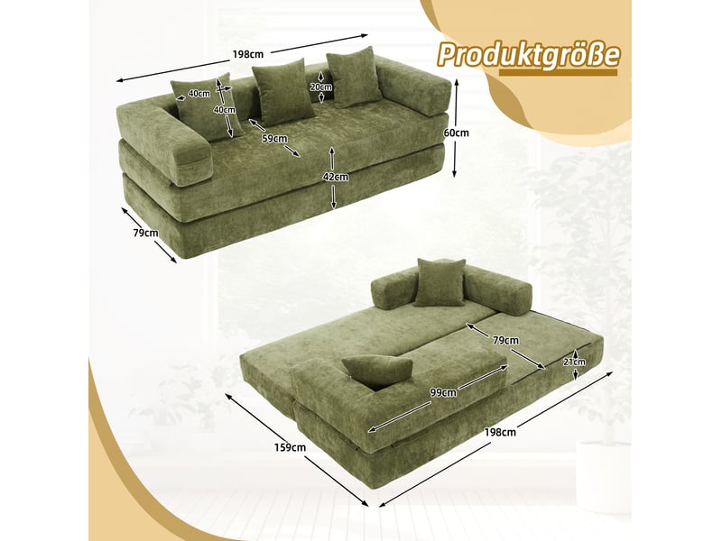  Canapé modulaire modenvie 2 places en chenille vert avec poches latérales et base antidérapante 198 x 79 x 60 cm  - Conforama C