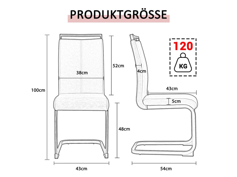  Lot de 4 chaises cantilever,42x54x100 cm, charge 120 kg, simili cuir, noir structure chromée  - Conforama B