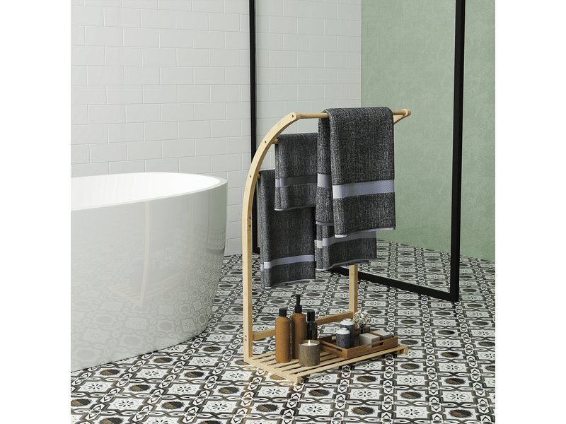 Porte-serviettes en bambou 3 barres avec étagère de rangement,pour la salle de bains et la buanderie,finition naturel - Conforama D