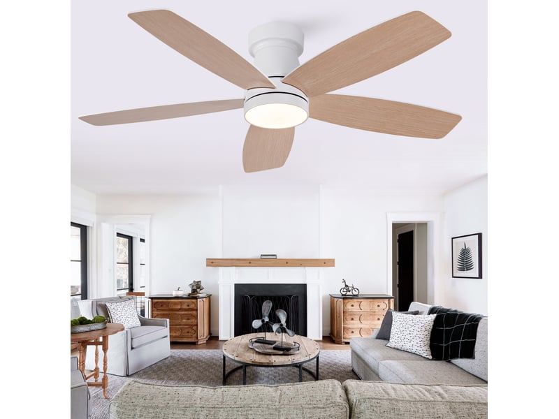  Ventilateur de plafond 107x107 cm led avec télécommande, 5 pales blanc naturel  - Conforama B