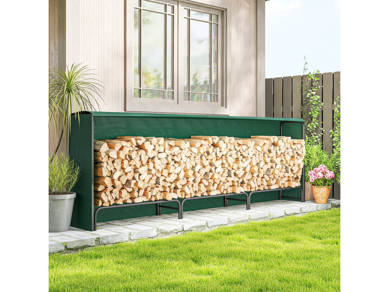  Porte-bûches extérieur réglable avec bâche en pe, capacité 1 m³, 300 x 36 x 99 cm  - Conforama D