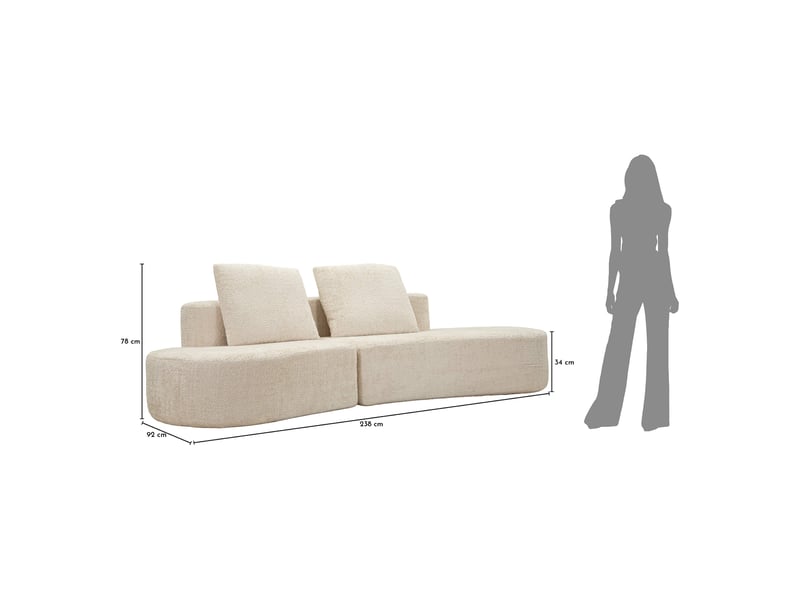  Canapé fixe 2 places masule, revêtement tissu bouclé, 40x43x115h cm blanc crème Masule - Conforama E