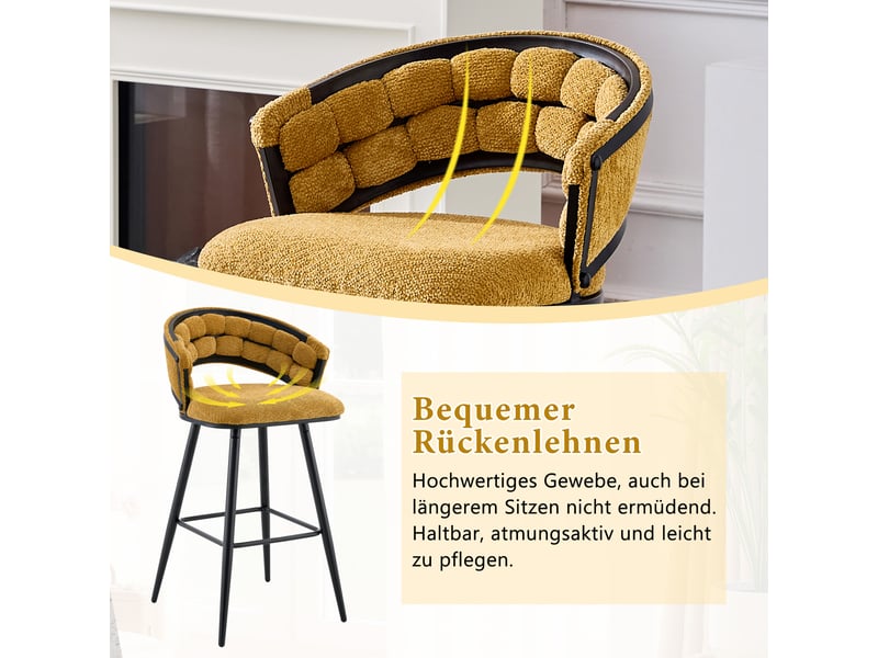  Tabourets de bar lot de 2 avec dossier - lpospi - assise rembourrée, repose-pieds, métal, velours - jaunenoir  - Conforama E