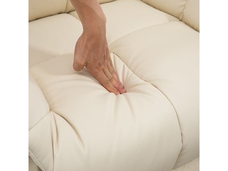  Fauteuil relax massant inclinable,94x99x99 cm,avec repose-pieds,similicuir,crème  - Conforama E