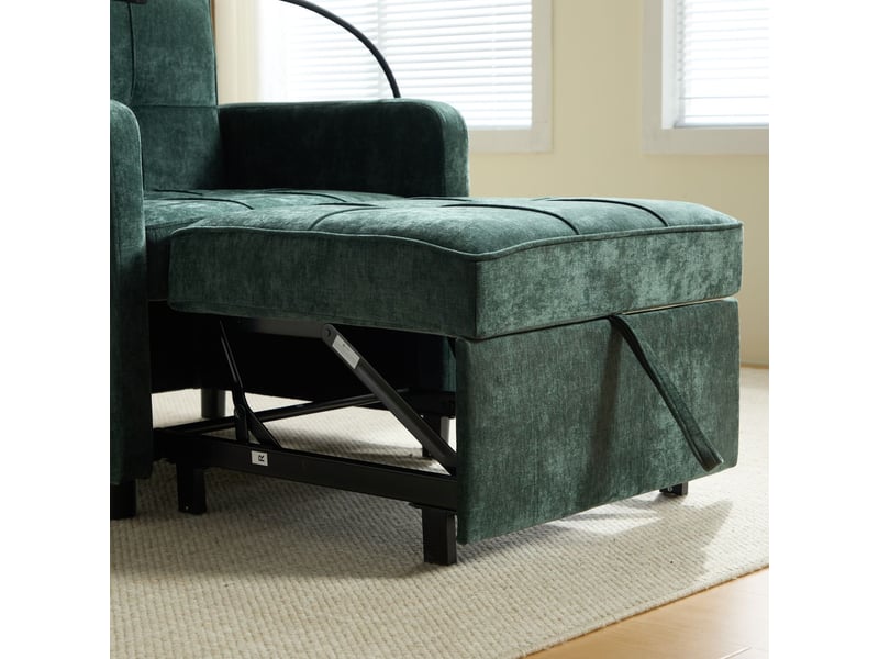  Chaise fauteuil convertible deux-en-un fauteuil-lit une place revêtement chenille coussin inclus poches latérales petite tablette intégrée poche de rangement latérale  - Conforama D