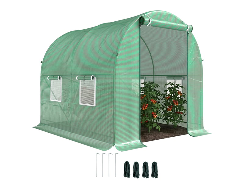  Serre de jardin avec structure en acier et 4 fenêtres en polyéthylène, 2,5 x 2 x 2 m, verte  - Conforama A