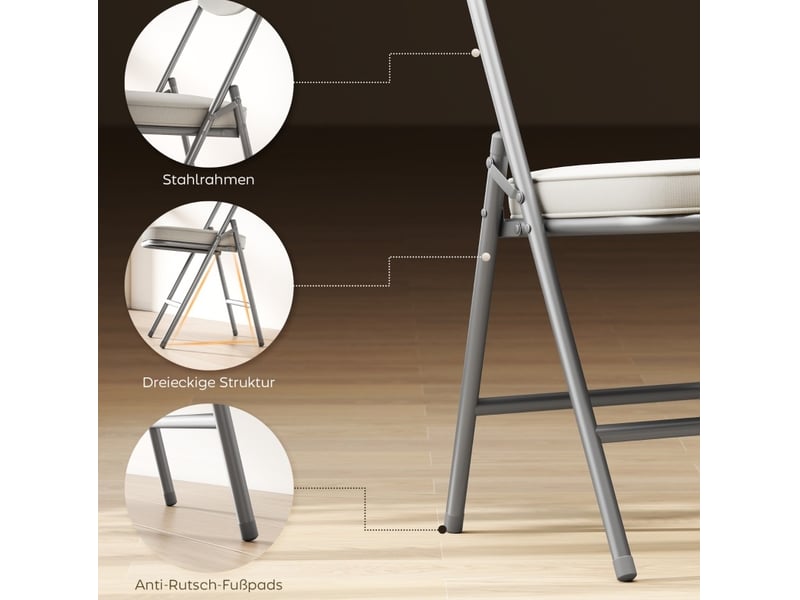  Lot de 4 chaises pliantes en creme blanc, confortables pour camping et bureau  - Conforama E
