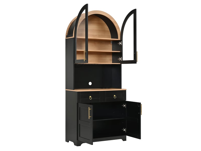  Buffet haut,80x40x180 cm,avec vitrine, led et prises usb,mdf,noir  - Conforama E