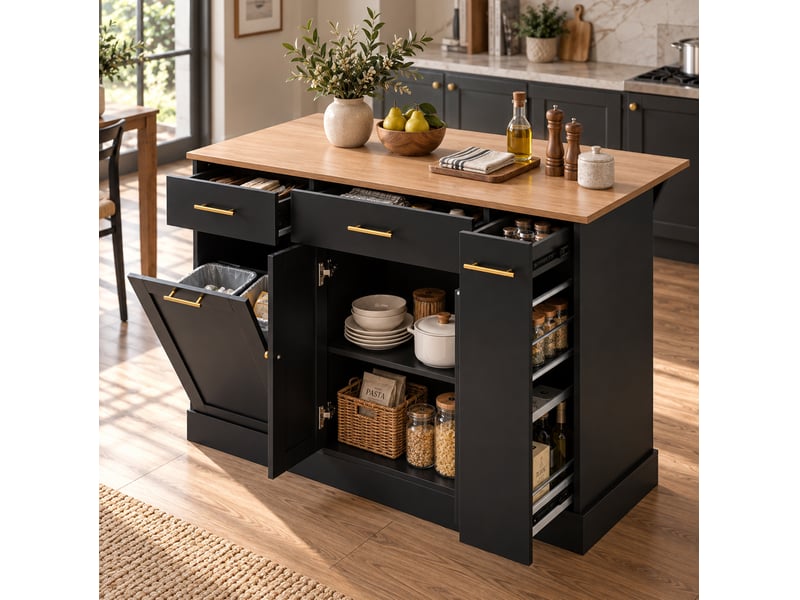  Îlot de cuisine 120x70x91,5 cm avec plateau rabattable noir et naturel  - Conforama D