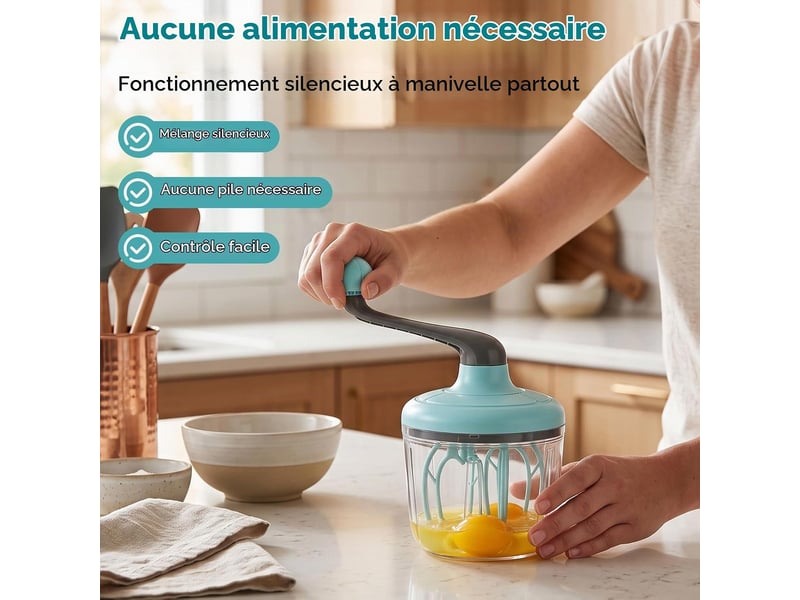 Batteur à oeufs manivelle, manivelle de batteur à œufs, batteurs à main avec bol pour œufss, crème, outil de mixage de cuisine accessoires cuisine CSLZF-KAI0011922LZF - Conforama E