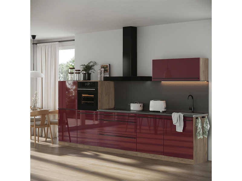  Vicco cuisine, rouge brillantchêne doré, 340cm sans plan de travail  - Conforama C